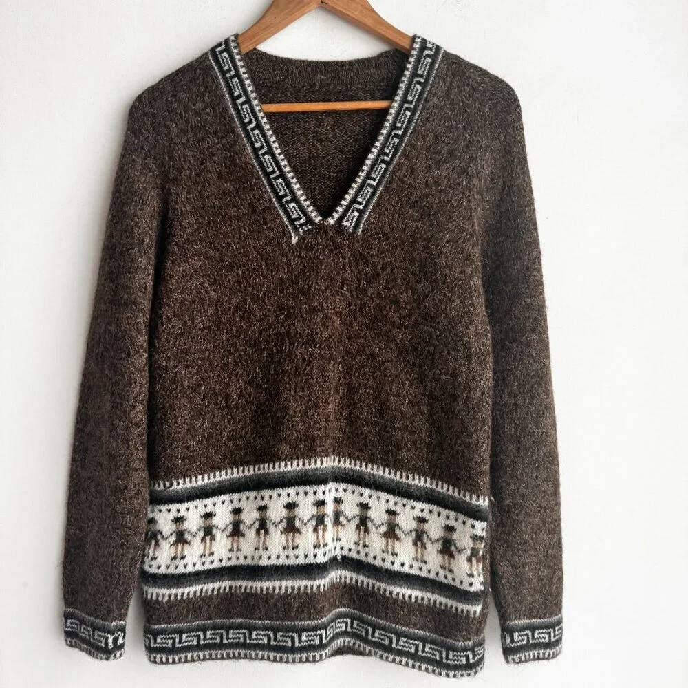 Ethnic Alpaca Wool Blend Handmade Sweater S - Picture 3 of 6